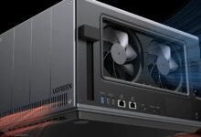 UGREEN NAS enclosure with cooling fans visible through a clear panel.