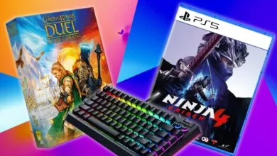 Lord of the Rings board game, Ninja Gaiden 4 PS5 game, and Razer keyboard.