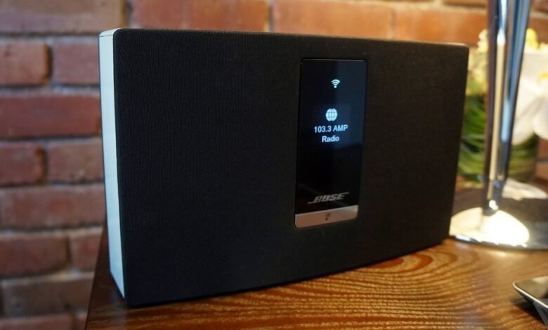 Bose SoundTouch music system displaying radio station.