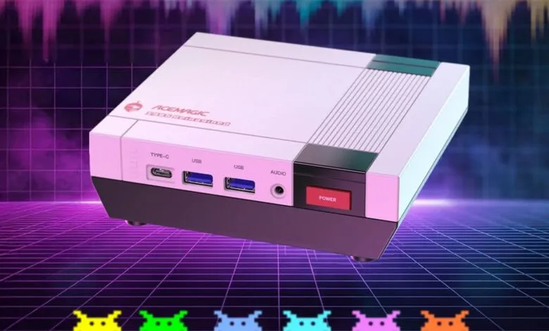 Retro-inspired game console with modern ports and colorful pixel art.