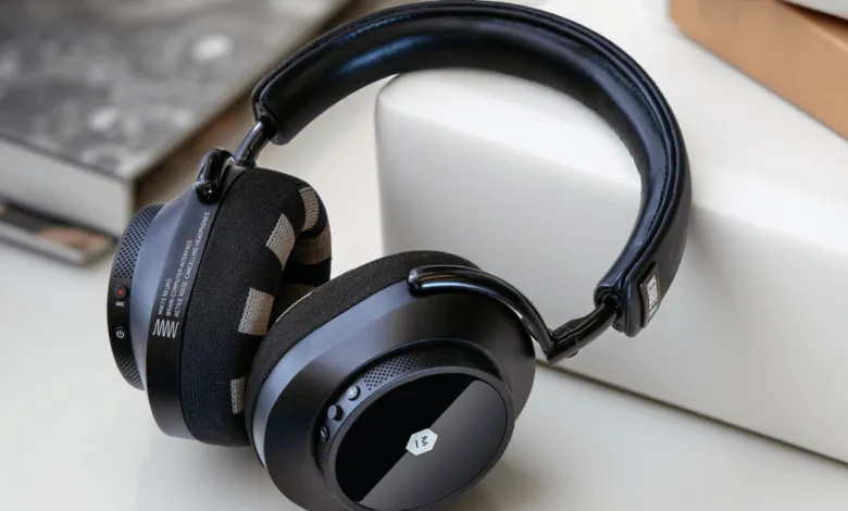 Black Master & Dynamic MW75 Neuro headphones with noise cancellation feature.