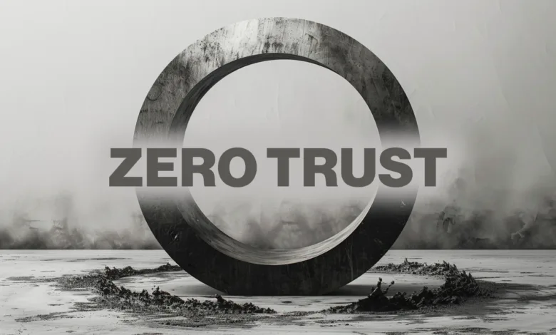 Zero Trust concept with a concrete ring and smoky background.