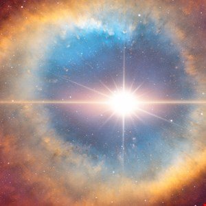 Stunning image of a bright star surrounded by a colorful nebula.