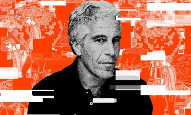 Portrait of Jeffrey Epstein with a distorted orange and white background.