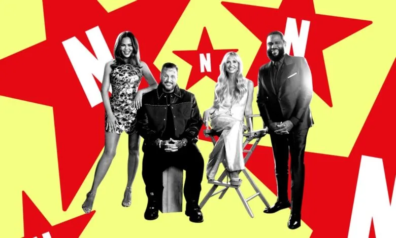 Chrissy Teigen, Chris Santos, Stephanie Shepherd, and Anthony Anderson pose against a star background.