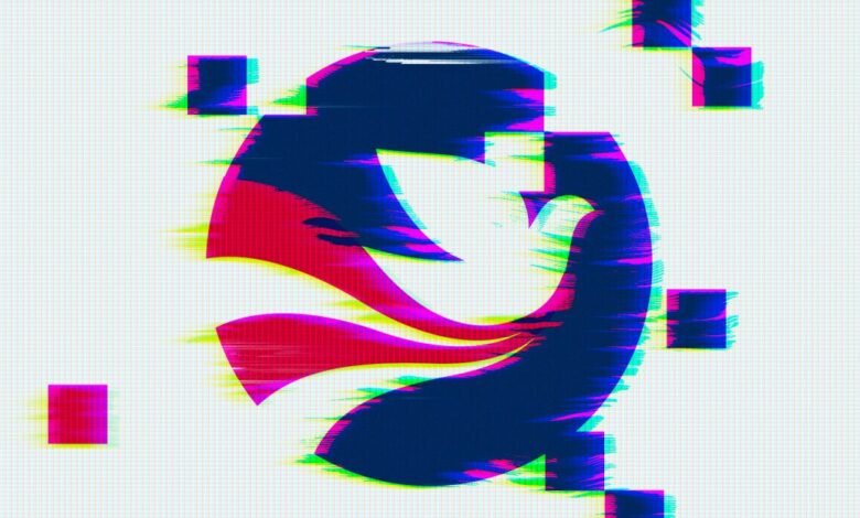 Abstract glitch art of a dove in flight with distorted colors and pixelated effects.