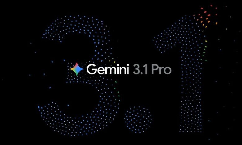 Gemini 3.1 Pro logo on black background with colorful dots.