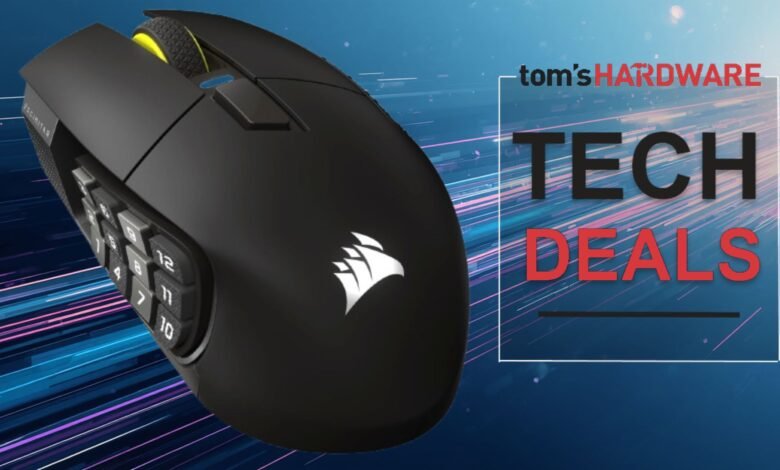 Corsair Scimitar Elite gaming mouse with 12 programmable side buttons.
