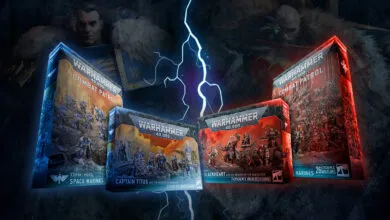 Warhammer 40k Combat Patrol boxes with Space Marines and Blackheart miniatures.