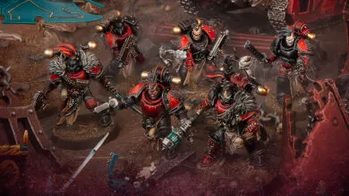 Warhammer 40k Red Corsairs miniatures in a battle scene.