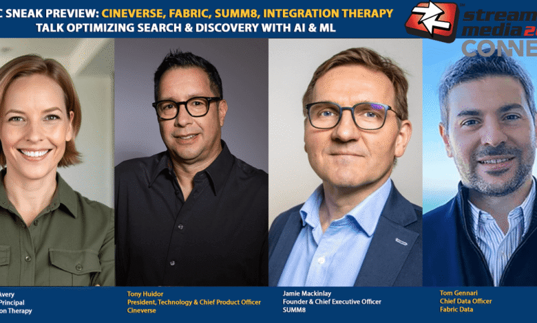 Four headshots of speakers at Streaming Media 2026 Connect event.
