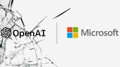 OpenAI and Microsoft logos with a shattered glass effect on the left side.