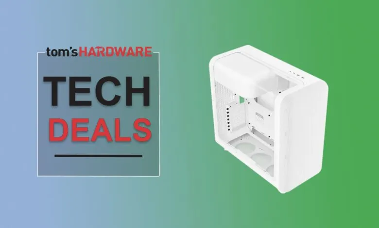 Tom's Hardware Tech Deals promotion featuring a white computer case.