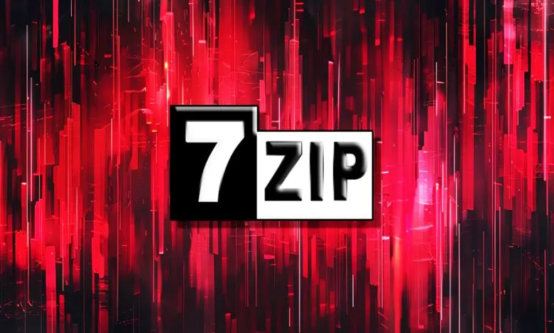 7-Zip logo on a vibrant red abstract background.