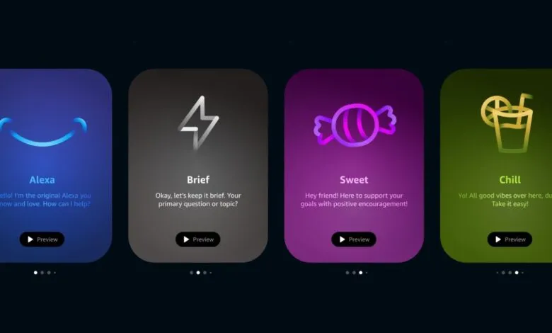 Alexa personality options: Alexa, Brief, Sweet, and Chill.