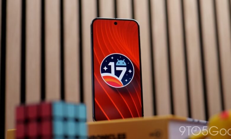 Android 17 wallpaper displayed on a smartphone screen.