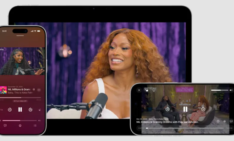 Apple Podcasts app displayed on iPhone, iPad, showing Keke Palmer podcast.