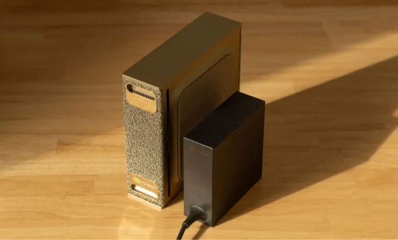 NVIDIA Jetson Orin Nano Developer Kit and power supply on a wooden surface.