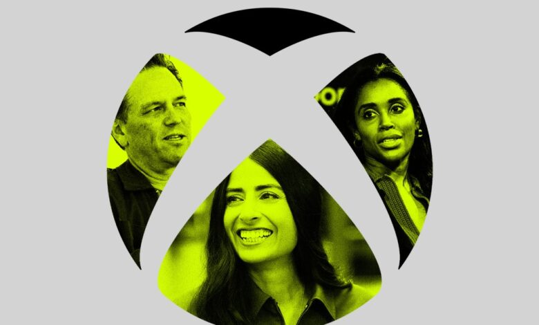 Xbox logo featuring Phil Spencer, Sarah Bond, and Kareem Choudhry.