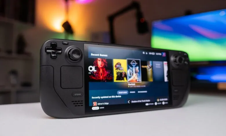 Steam Deck handheld console showing recent games menu.