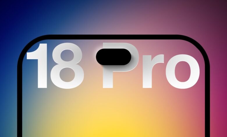 iPhone 18 Pro concept with Dynamic Island on a colorful gradient background.