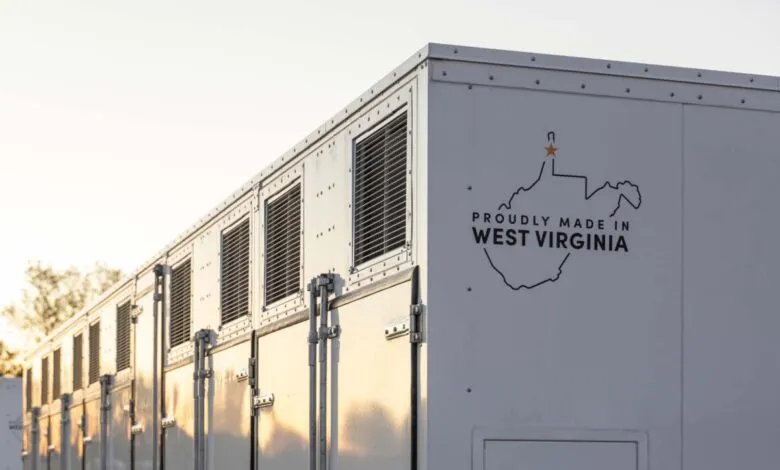 Exterior view of a white container with 'Proudly Made in West Virginia' logo.