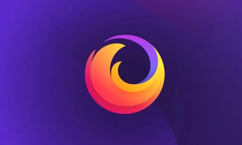 Abstract circular logo with gradient colors on a purple background.