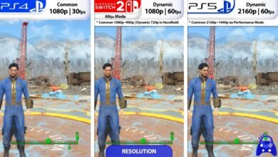 Fallout 4 graphics comparison: PS4, Nintendo Switch 2, and PS5.