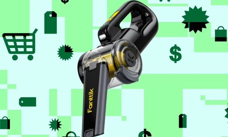 Fanttik V10 Apex handheld vacuum cleaner on sale background.