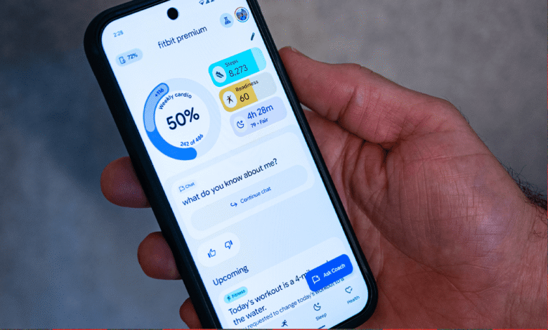 Fitbit app displayed on a smartphone showing fitness tracking data.