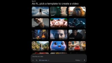 Veo 3.1 interface showing video template options like Civilization, Metallic, and Crochet.