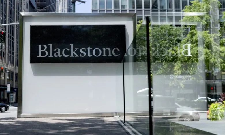 Blackstone company sign outside their office building in New York City.
