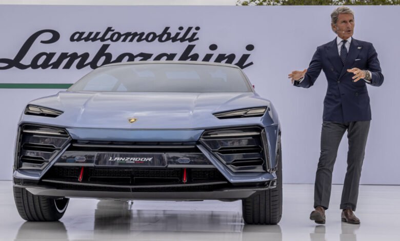 Stephan Winkelmann presents the Lamborghini Lanzador electric concept car.