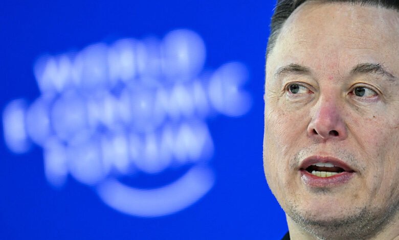 Close-up of Elon Musk speaking at the World Economic Forum.