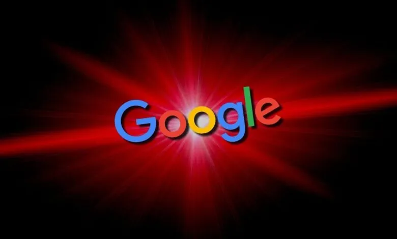 Google logo with red light burst background.