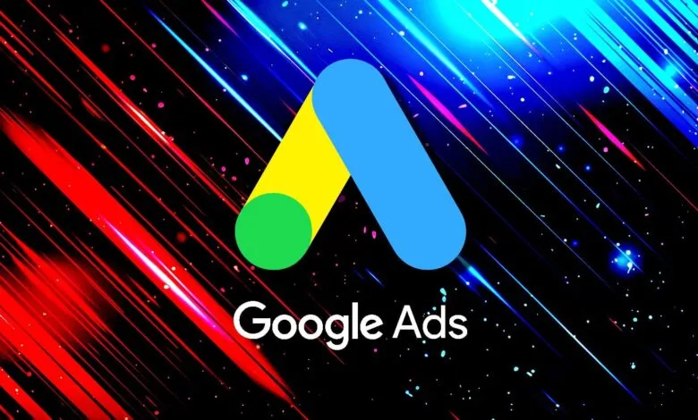 Google Ads logo with green, yellow, and blue shapes on a colorful background.