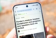 Smartphone displaying a 9to5Google article about Fender headphones.