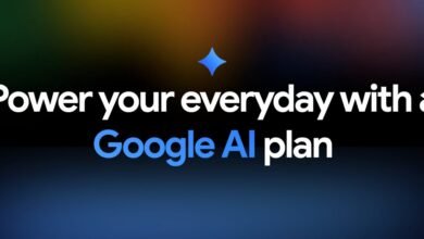 Google AI plan advertisement with text on a gradient background.