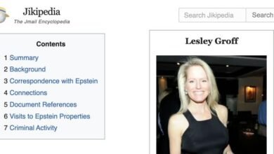 Screenshot of a Jikipedia page about Lesley Groff, including a photo and table of contents.