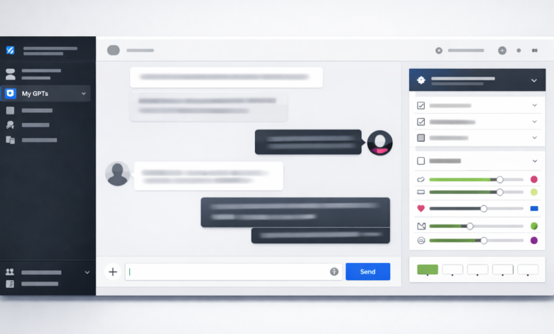 Screenshot of a GPT customization interface with chat and settings panels.