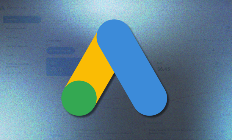 Google Ads interface with logo, showing campaign overview and cost data.