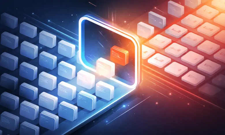 Abstract keyboard with glowing keys and a highlighted central area.