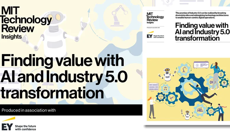 MIT Technology Review Insights cover: Finding value with AI and Industry 5.0 transformation.