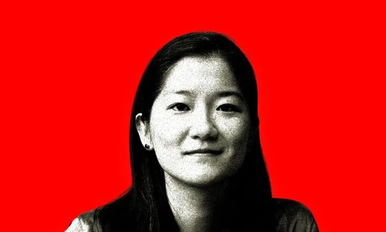 Portrait of Yi-Ling Liu against a vibrant red background.