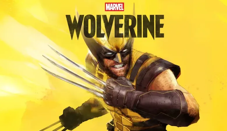 Marvel's Wolverine with claws extended, wearing yellow and black suit on yellow background.