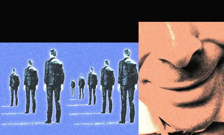Abstract image of silhouetted figures and a close-up of a face.