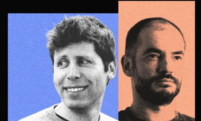 Split portrait of two men with textured backgrounds.