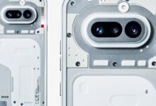 Close-up of the back design of a Nothing Phone, showcasing its unique aesthetic.