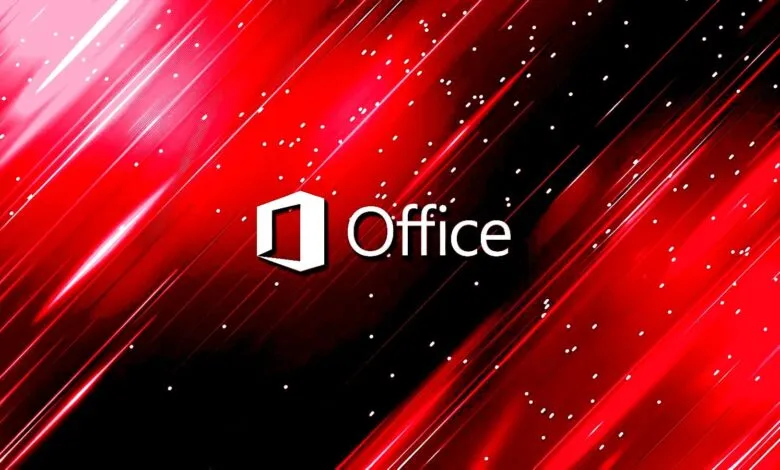 Microsoft Office logo on a dynamic red and black background.