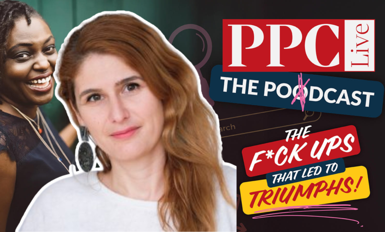Podcast graphic featuring two women and PPC Live branding.